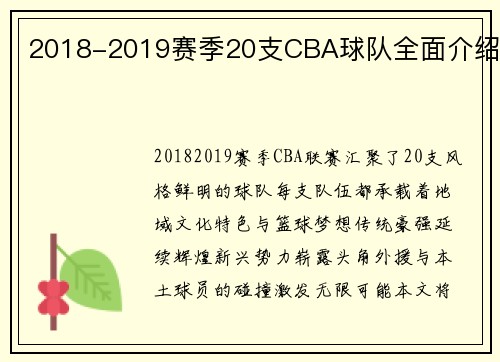 2018-2019赛季20支CBA球队全面介绍
