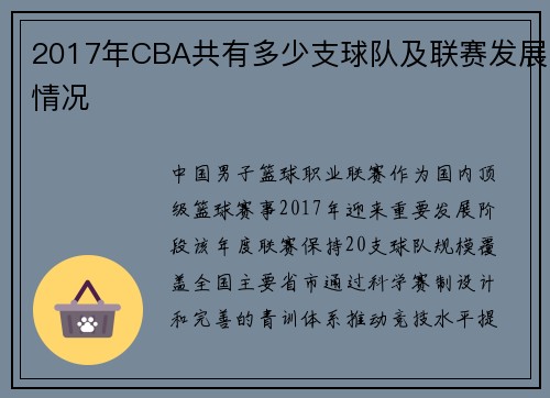 2017年CBA共有多少支球队及联赛发展情况