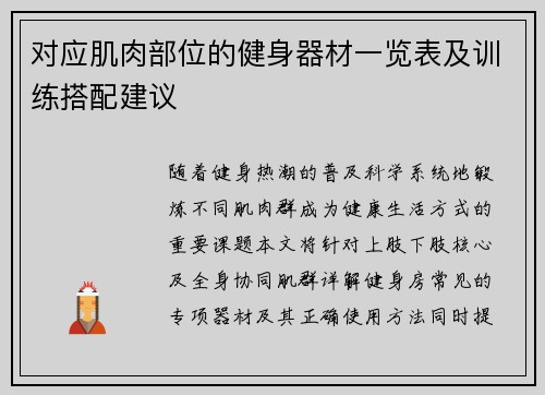 对应肌肉部位的健身器材一览表及训练搭配建议